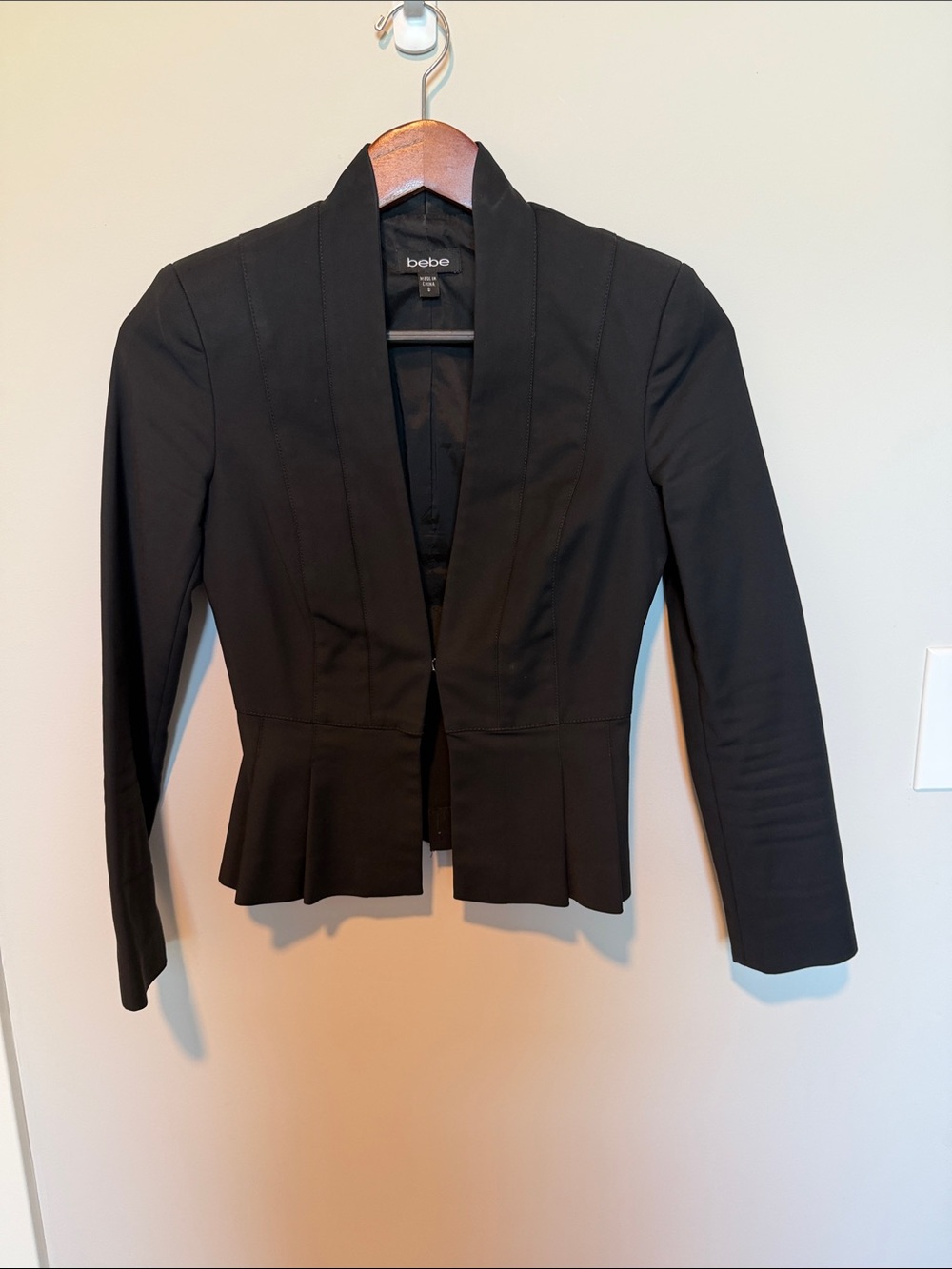 bebe Black Peplum Open-Front Blazer